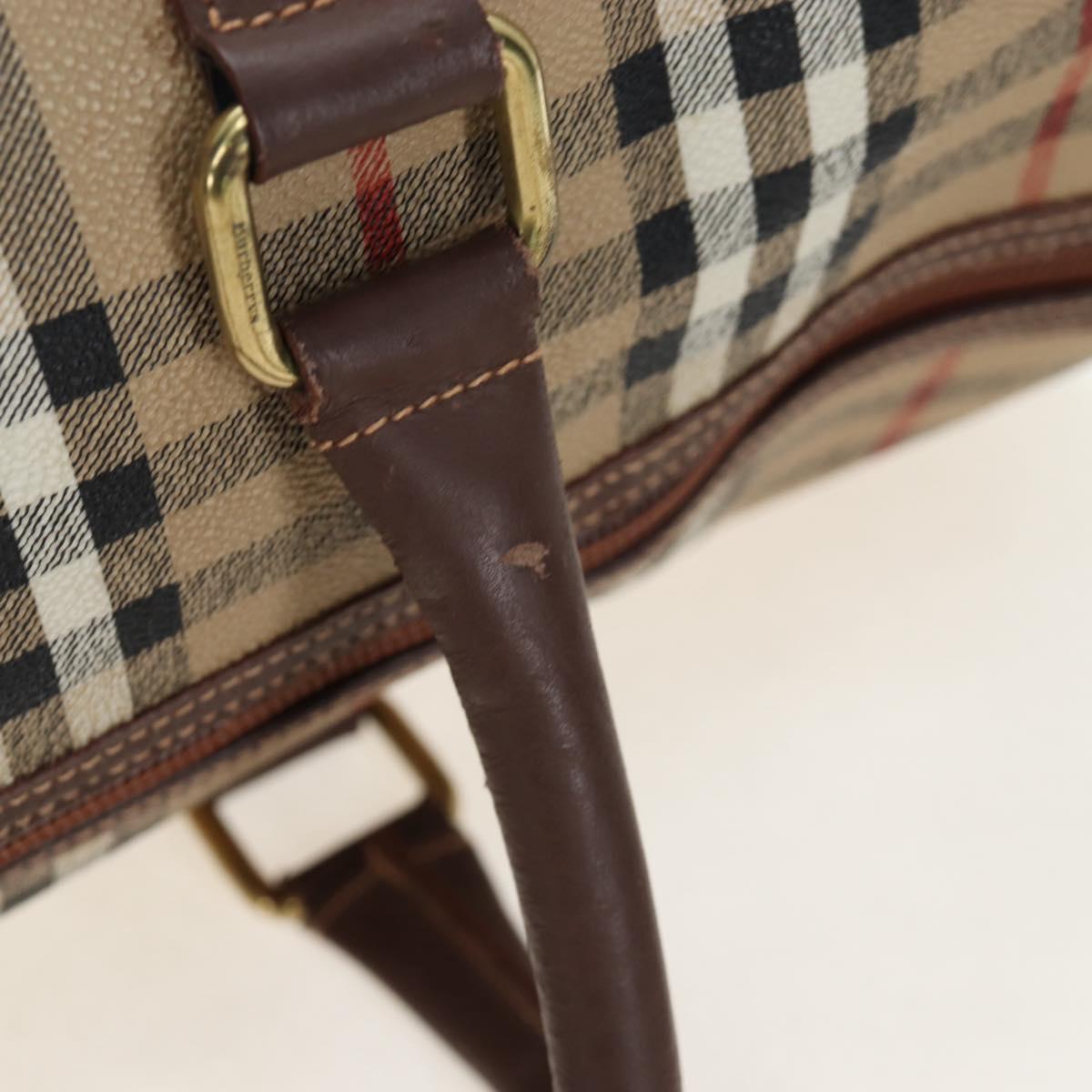 Burberrys Nova Check Boston Bag PVC 2way Beige Gold Auth 186695