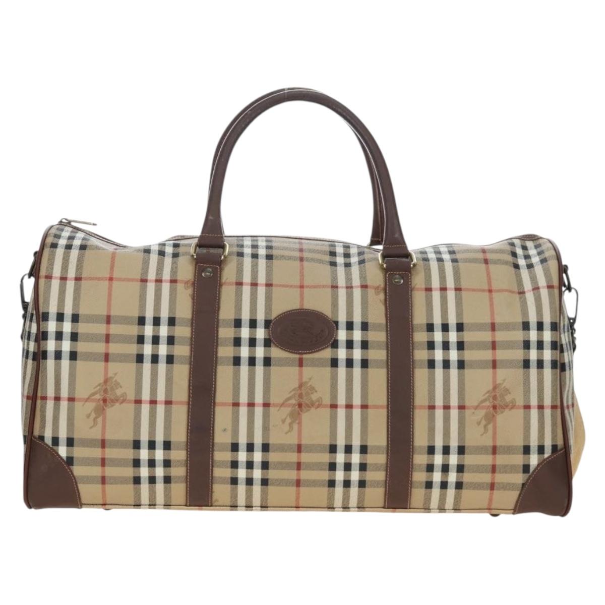 Burberrys Nova Check Boston Bag PVC 2way Beige Gold Auth 186695