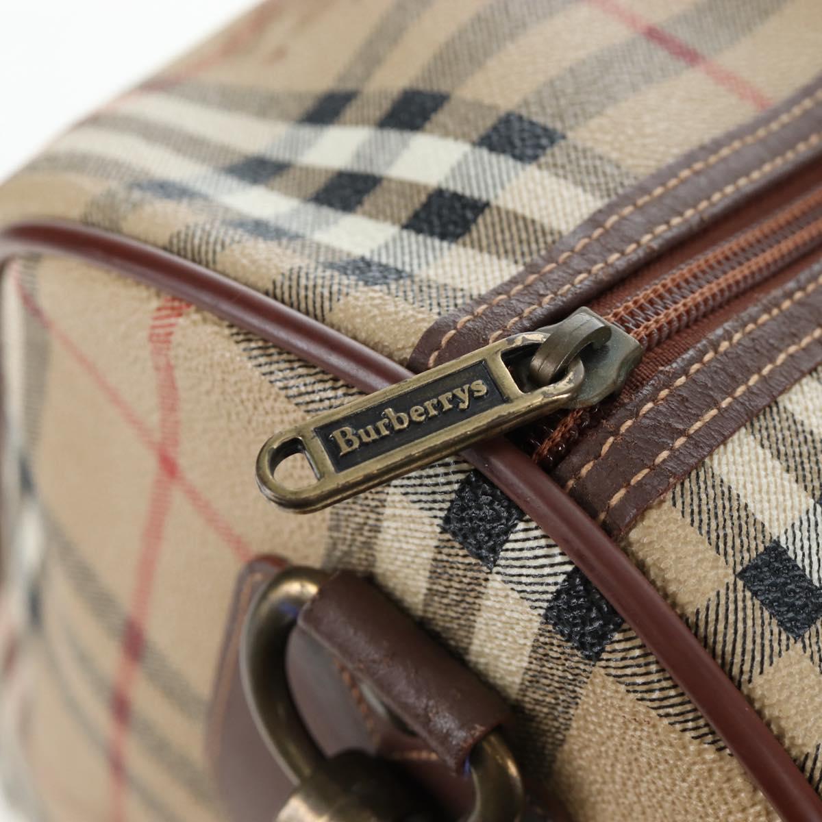 Burberrys Nova Check Boston Bag PVC 2way Beige Gold Auth 186695