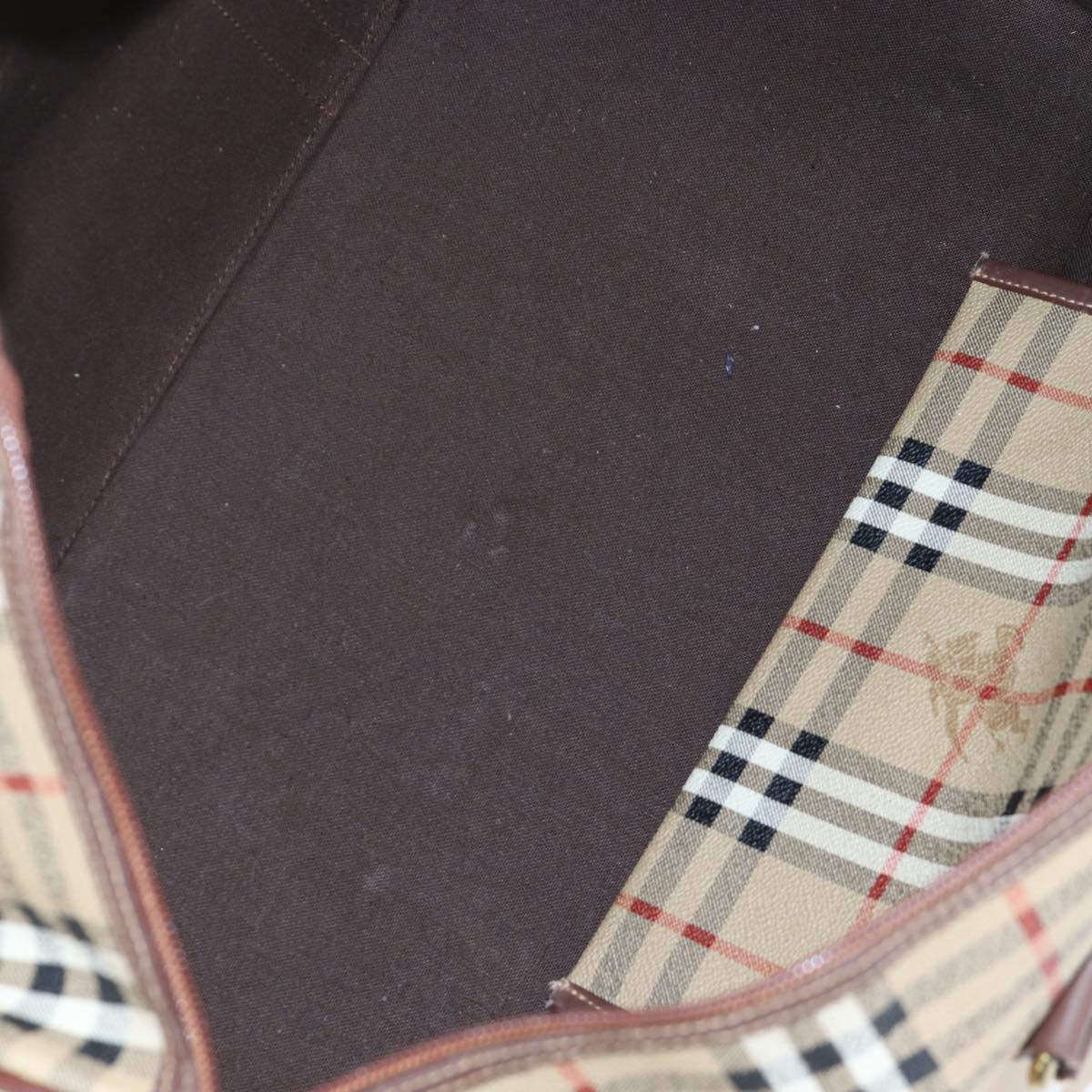 Burberrys Nova Check Boston Bag PVC 2way Beige Gold Auth 186695