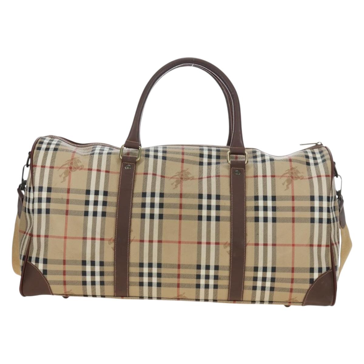 Burberrys Nova Check Boston Bag PVC 2way Beige Gold Auth 186695