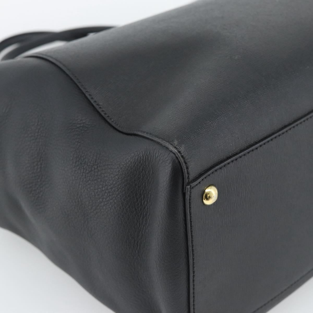 FENDI 2JOURS Tote Bag Leather Black Gold Auth 186697A
