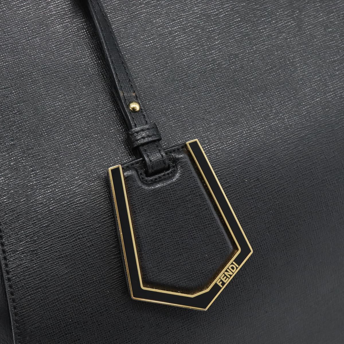 FENDI 2JOURS Tote Bag Leather Black Gold Auth 186697A