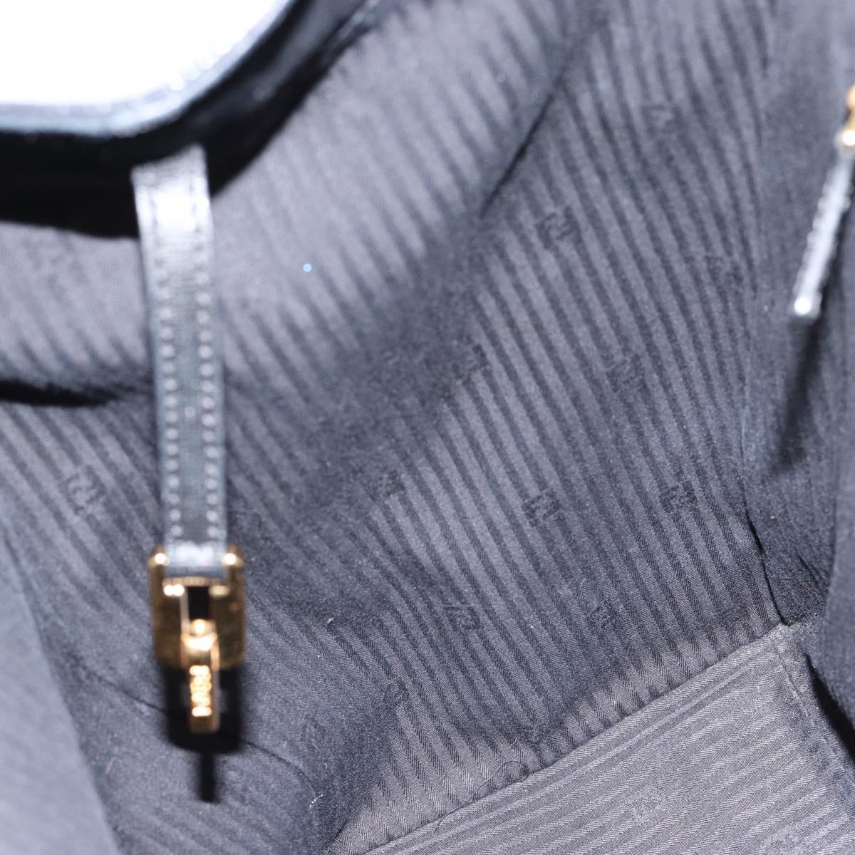 FENDI 2JOURS Tote Bag Leather Black Gold Auth 186697A