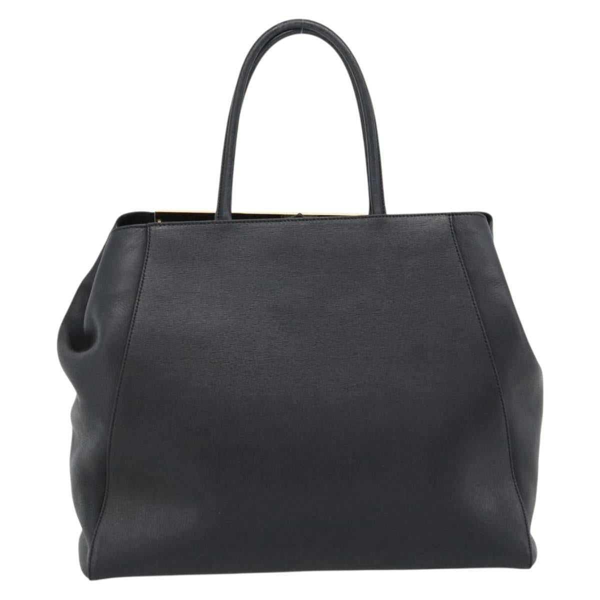FENDI 2JOURS Tote Bag Leather Black Gold Auth 186697A