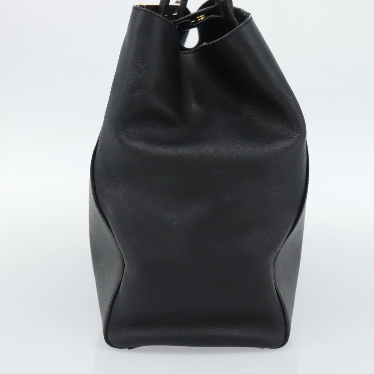 FENDI 2JOURS Tote Bag Leather Black Gold Auth 186697A