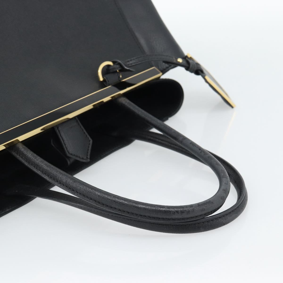 FENDI 2JOURS Tote Bag Leather Black Gold Auth 186697A