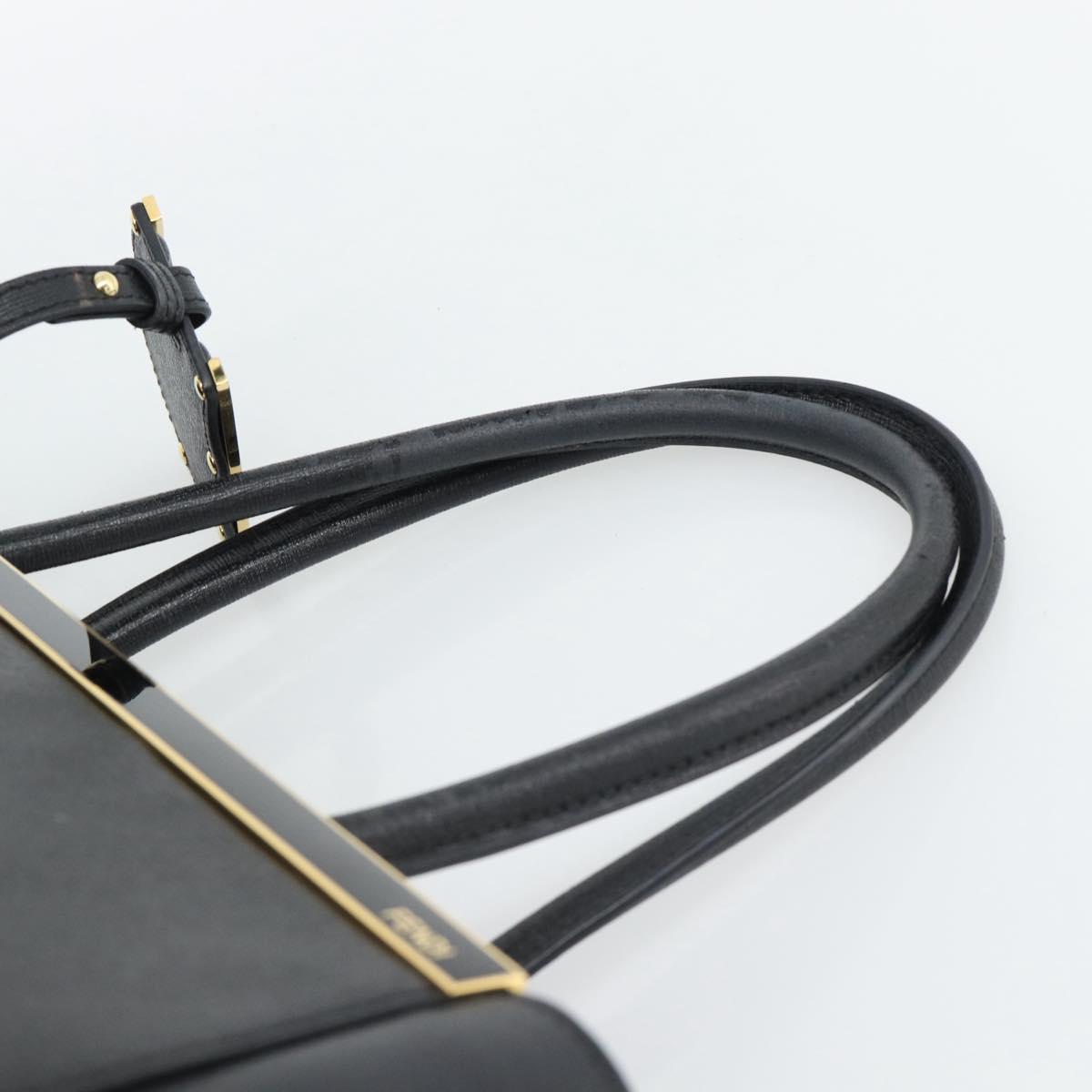 FENDI 2JOURS Tote Bag Leather Black Gold Auth 186697A