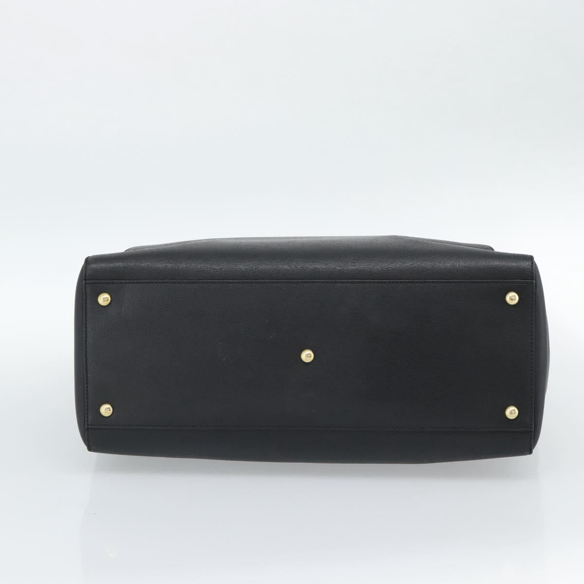 FENDI 2JOURS Tote Bag Leather Black Gold Auth 186697A