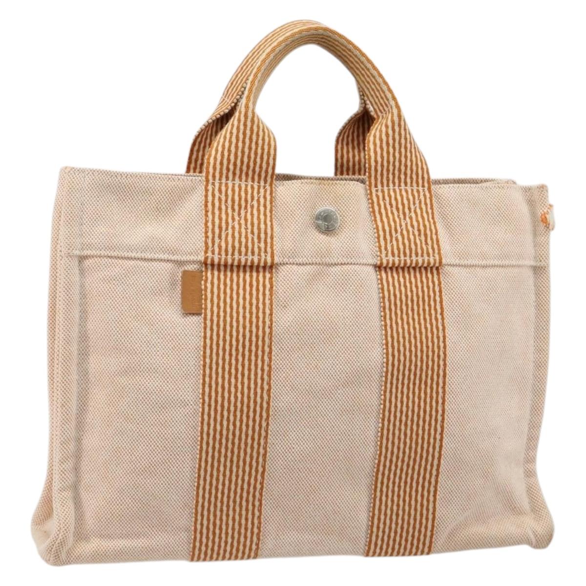 HERMES Fourre Tout PM Hand Bag Canvas Orange Silver Auth 186705A