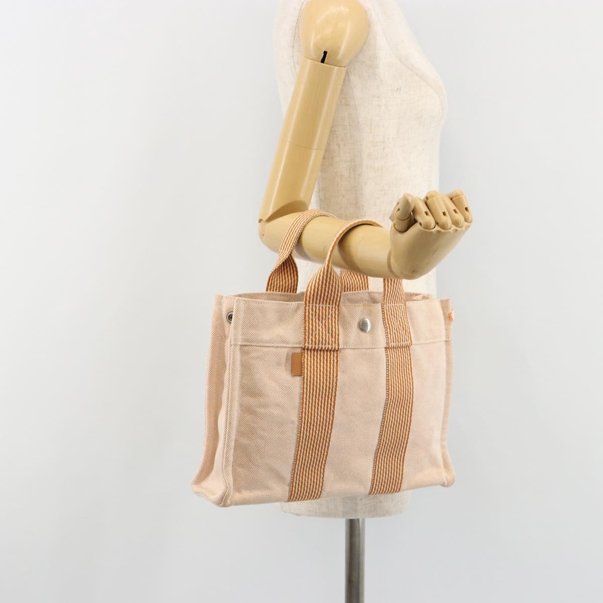 HERMES Fourre Tout PM Hand Bag Canvas Orange Silver Auth 186705A