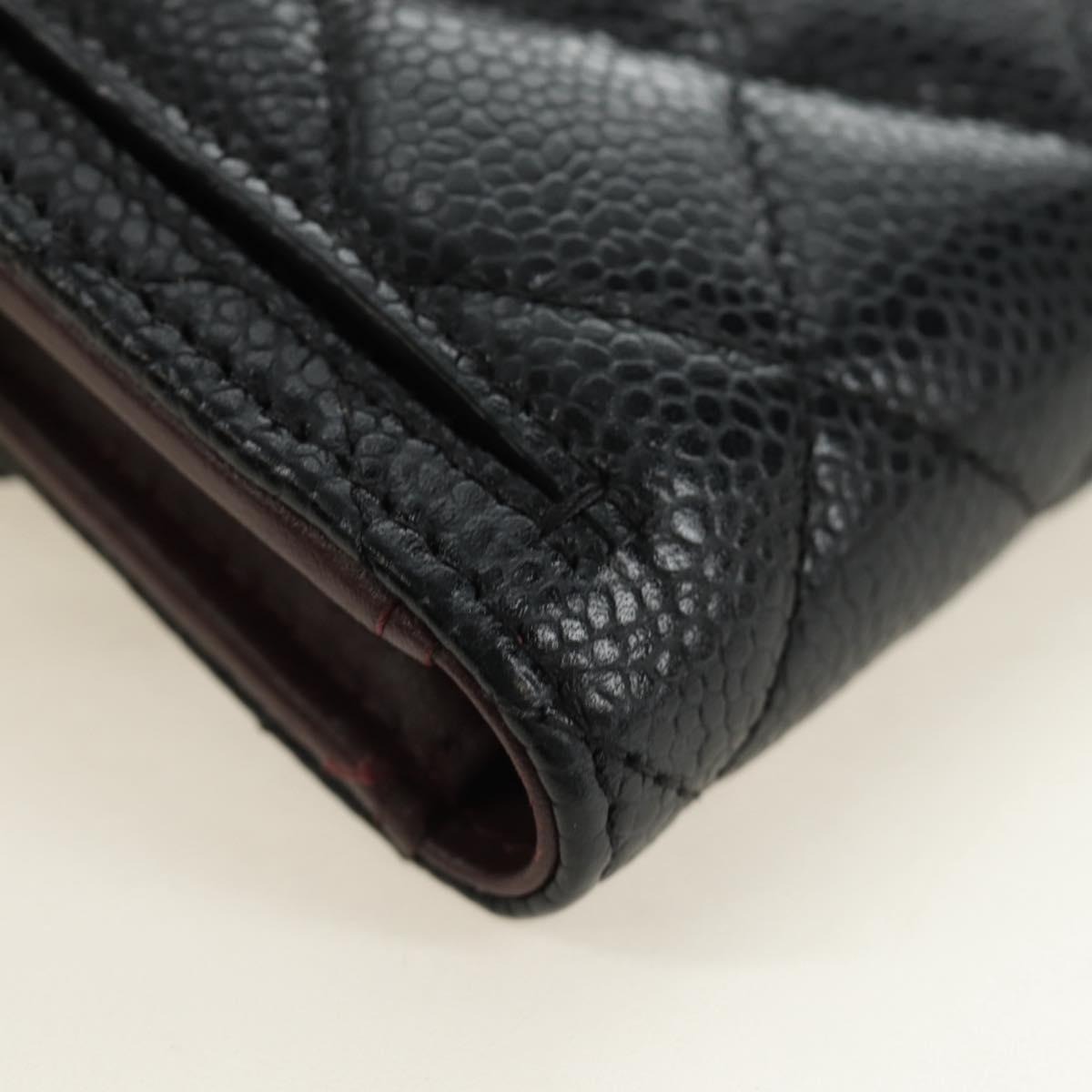 CHANEL Trifold Wallet Caviar Skin Black Gold CC Auth 186706SAM