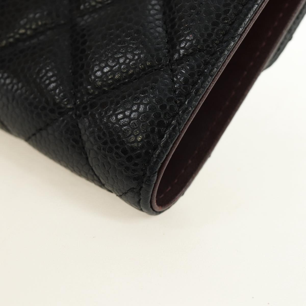 CHANEL Trifold Wallet Caviar Skin Black Gold CC Auth 186706SAM