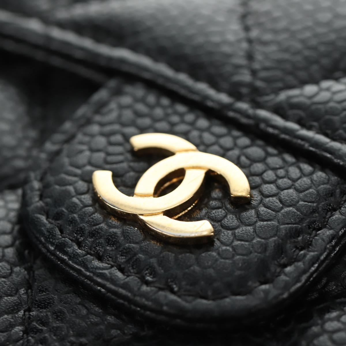 CHANEL Trifold Wallet Caviar Skin Black Gold CC Auth 186706SAM