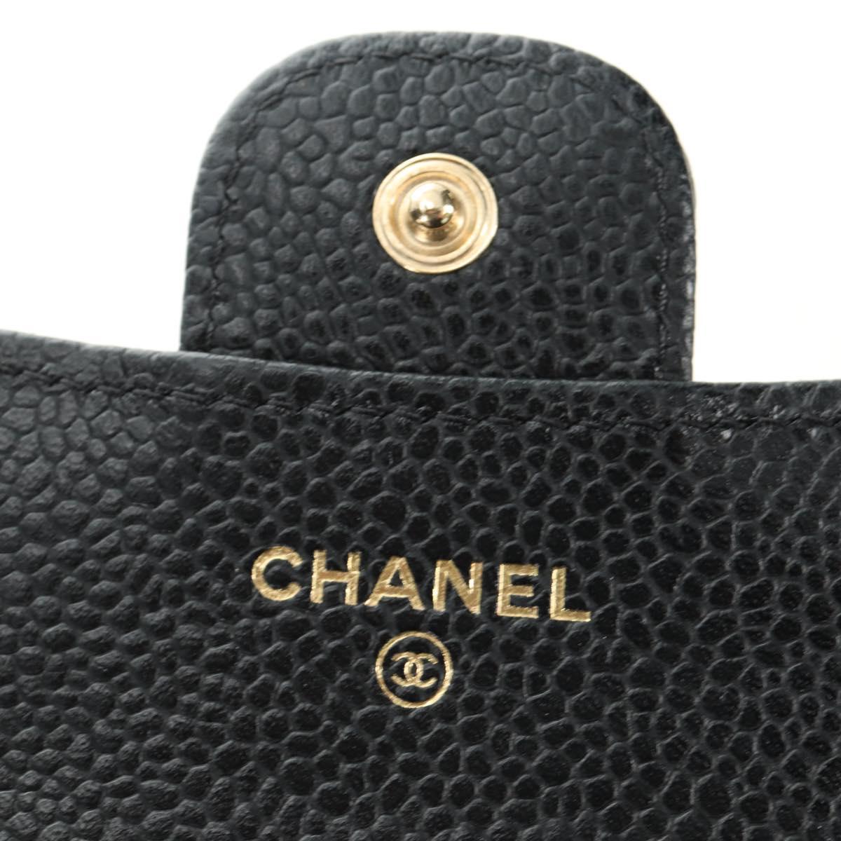 CHANEL Trifold Wallet Caviar Skin Black Gold CC Auth 186706SAM