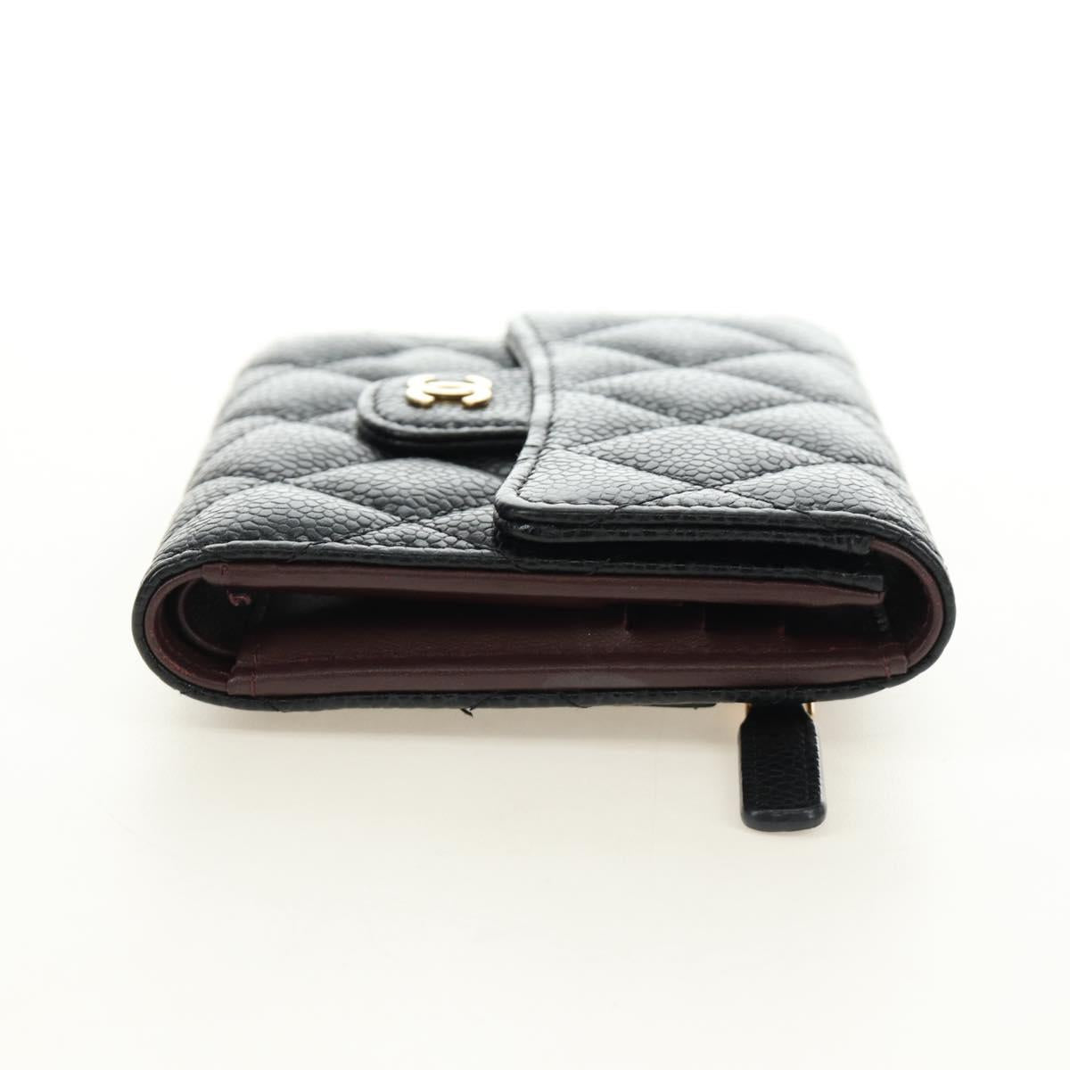 CHANEL Trifold Wallet Caviar Skin Black Gold CC Auth 186706SAM