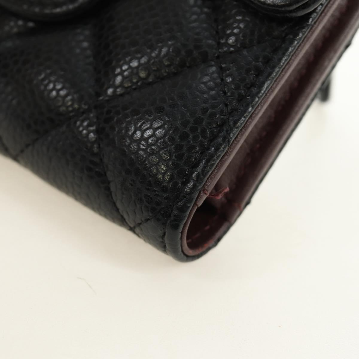 CHANEL Trifold Wallet Caviar Skin Black Gold CC Auth 186706SAM