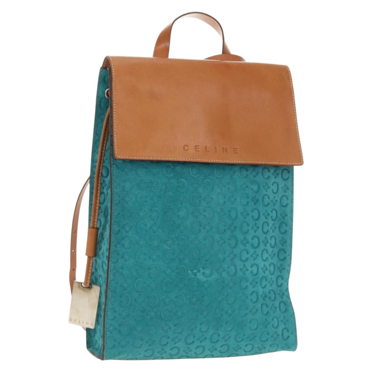 CELINE C Macadam Canvas Backpack Silver Turquoise Blue Auth 186708V
