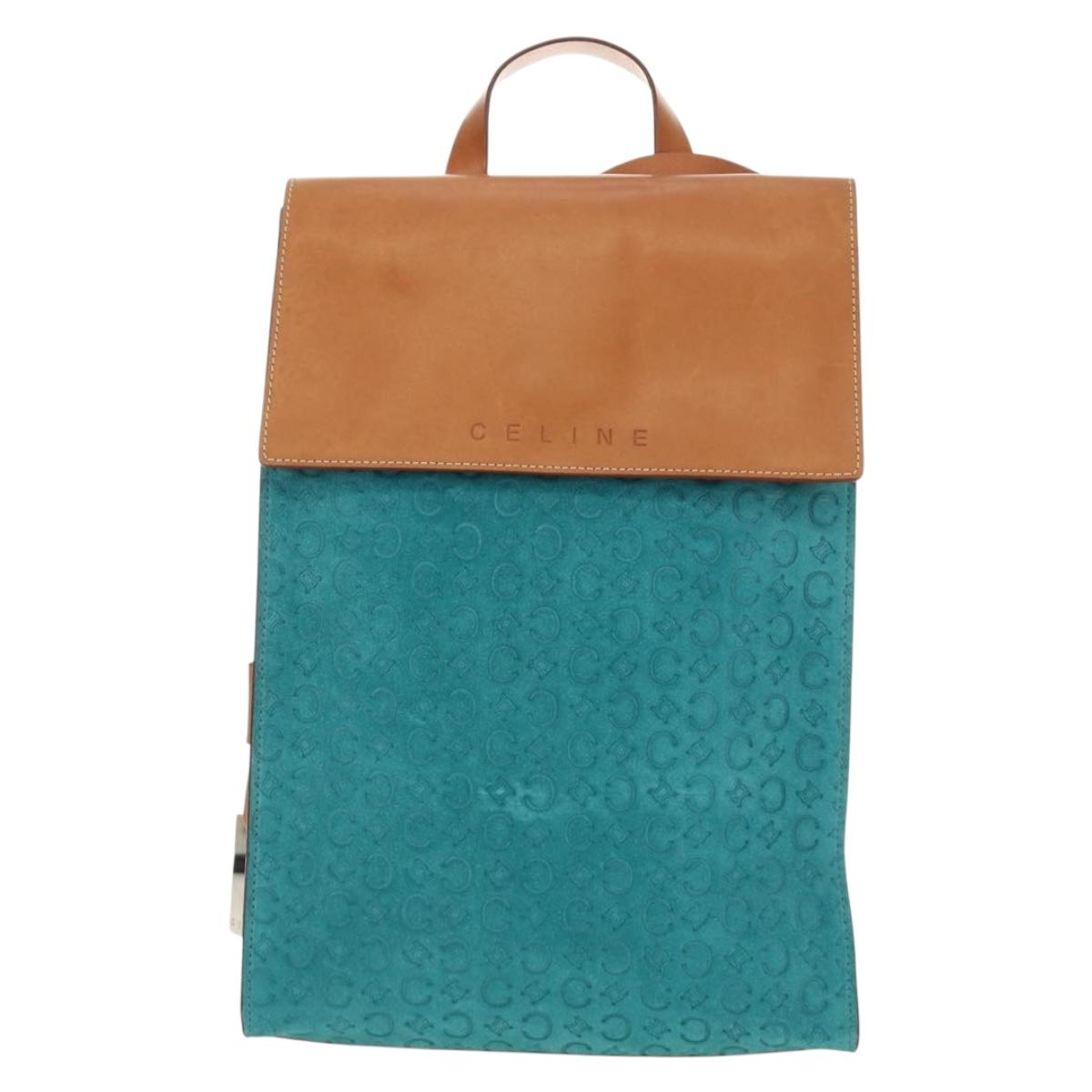 CELINE C Macadam Canvas Backpack Silver Turquoise Blue Auth 186708V