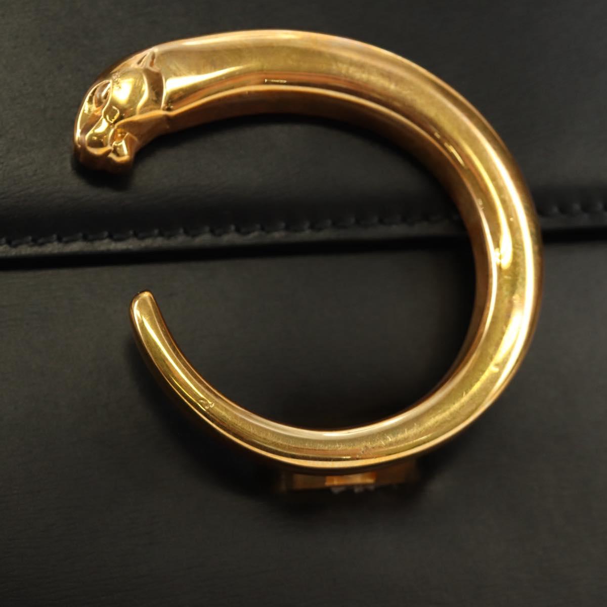 CARTIER PANTHERE Hand Bag Leather 2way Black Gold Auth 186710SAM