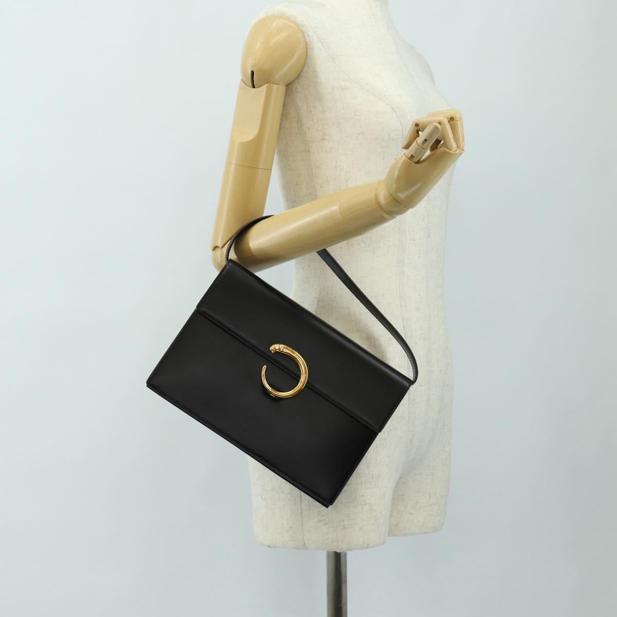 CARTIER PANTHERE Hand Bag Leather 2way Black Gold Auth 186710SAM