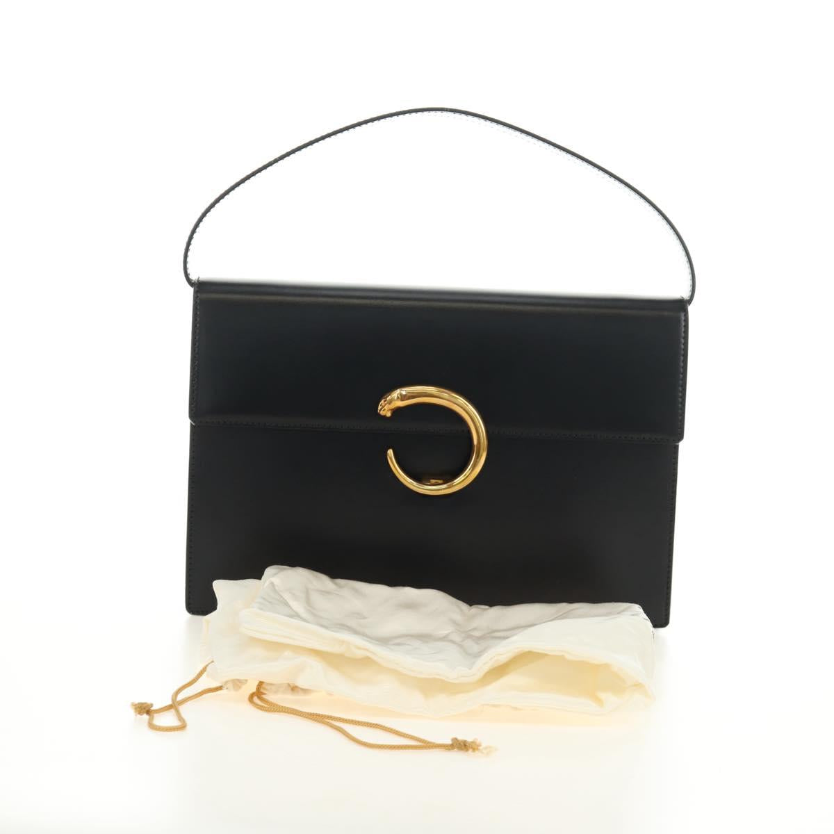 CARTIER PANTHERE Hand Bag Leather 2way Black Gold Auth 186710SAM