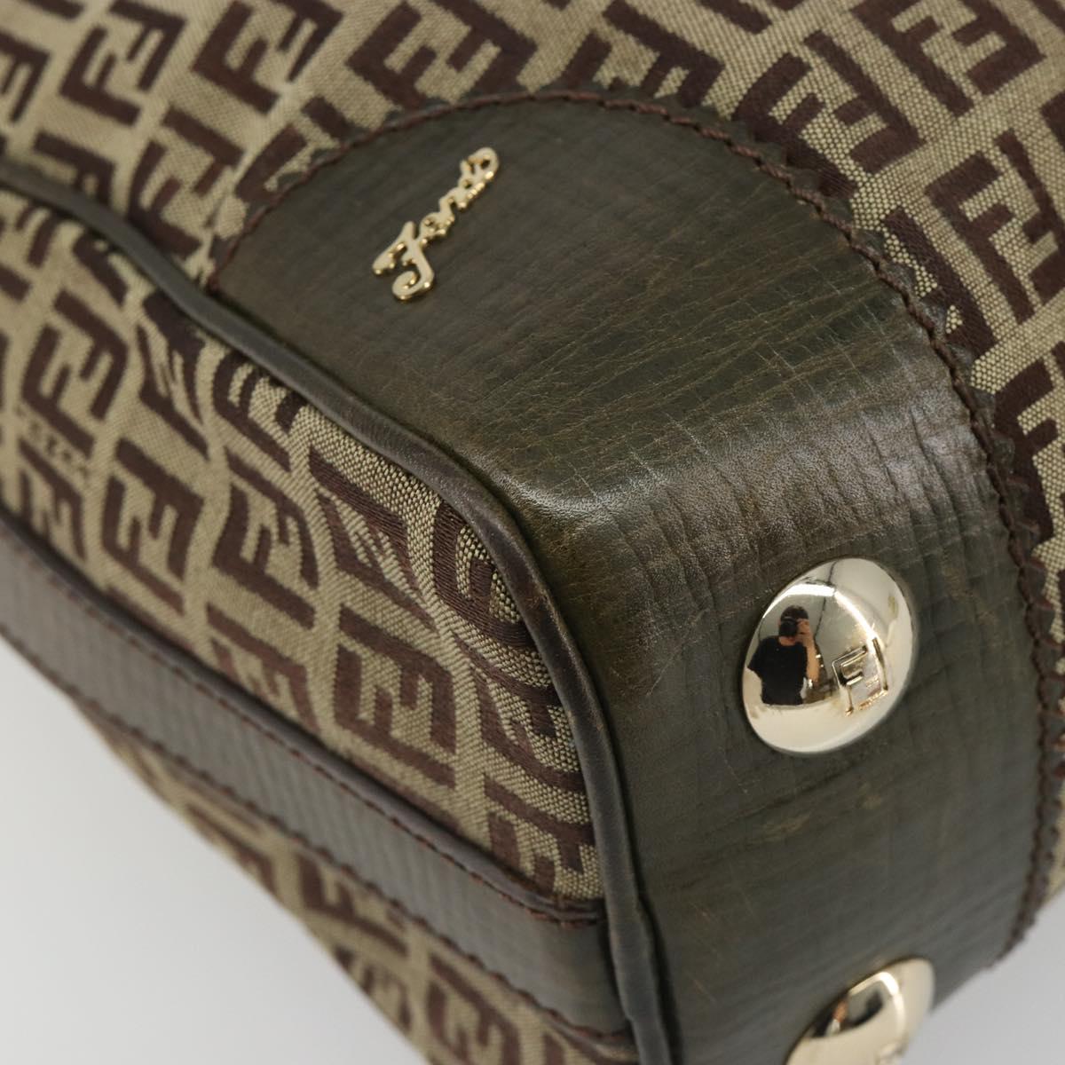 FENDI Zucchino Canvas Shoulder Bag Beige Gold 8BR531 Auth 186711V