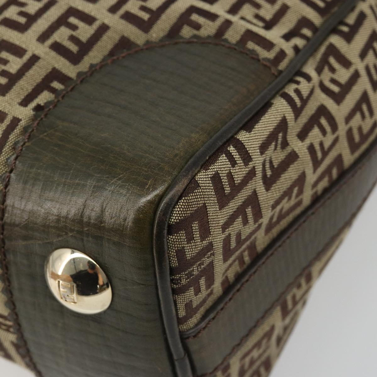 FENDI Zucchino Canvas Shoulder Bag Beige Gold 8BR531 Auth 186711V