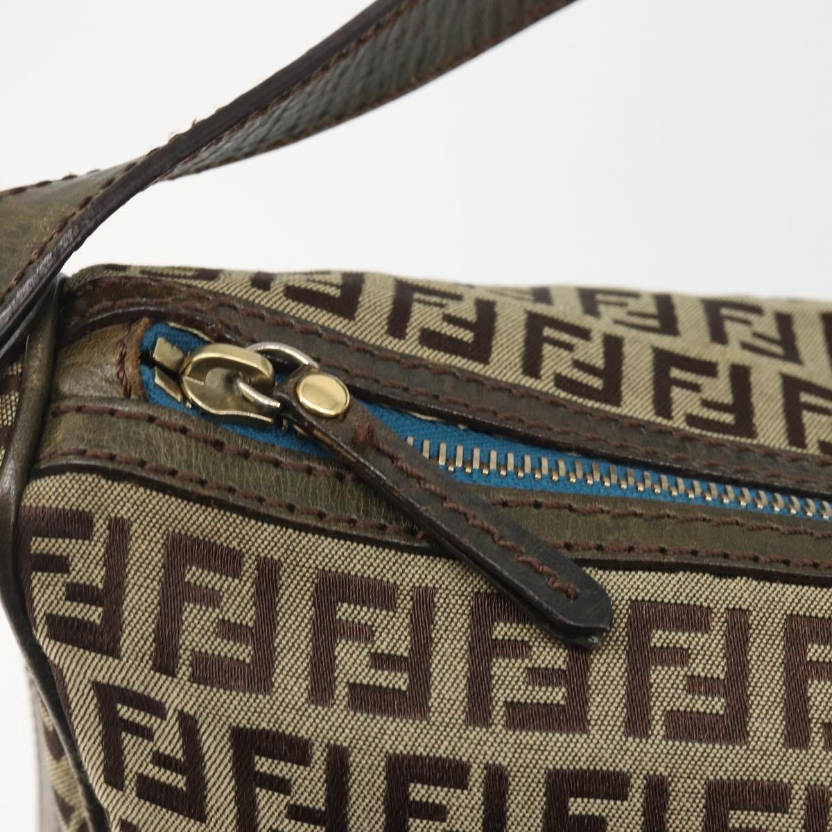 FENDI Zucchino Canvas Shoulder Bag Beige Gold 8BR531 Auth 186711V