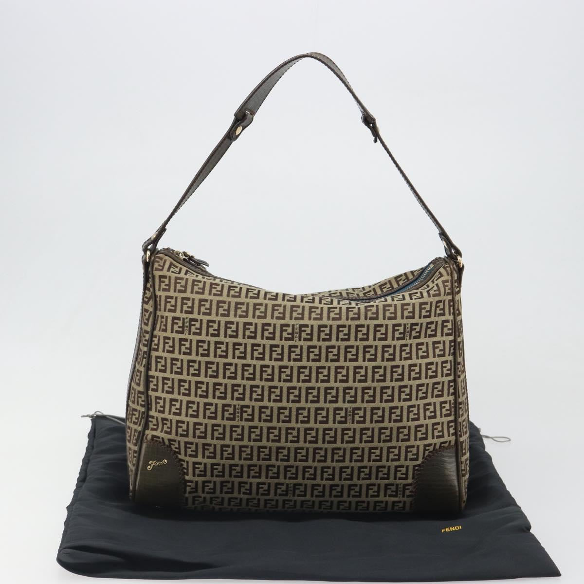FENDI Zucchino Canvas Shoulder Bag Beige Gold 8BR531 Auth 186711V