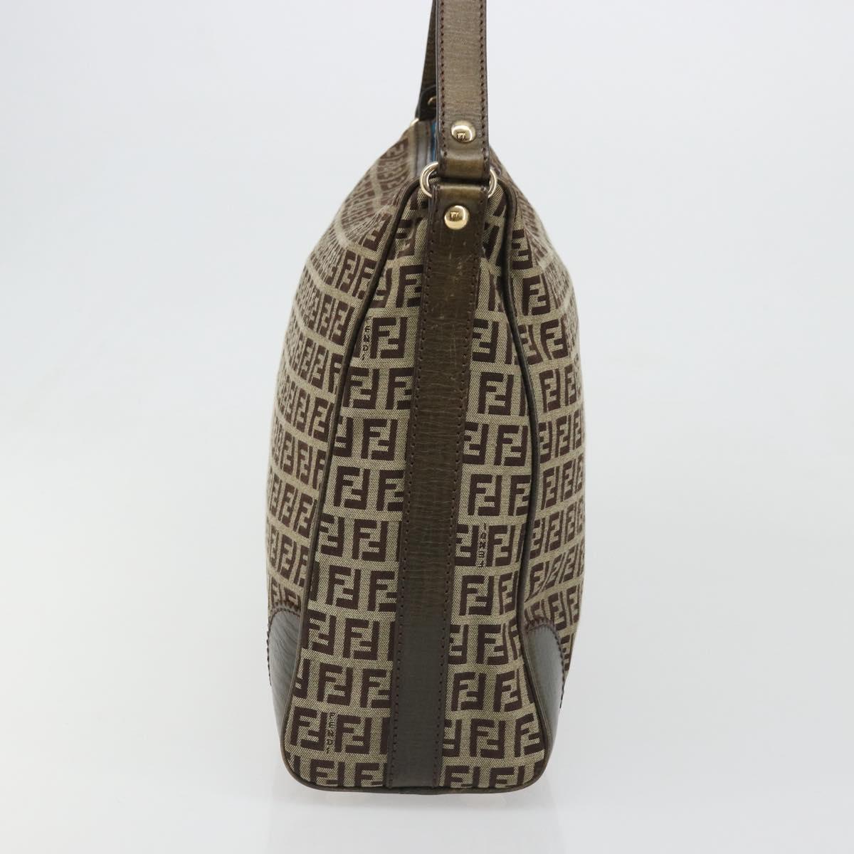 FENDI Zucchino Canvas Shoulder Bag Beige Gold 8BR531 Auth 186711V