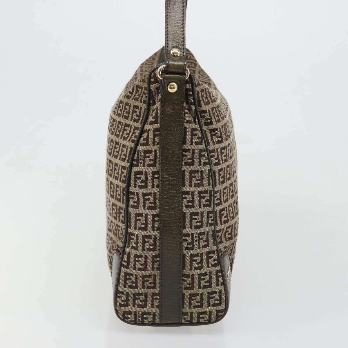 FENDI Zucchino Canvas Shoulder Bag Beige Gold 8BR531 Auth 186711V