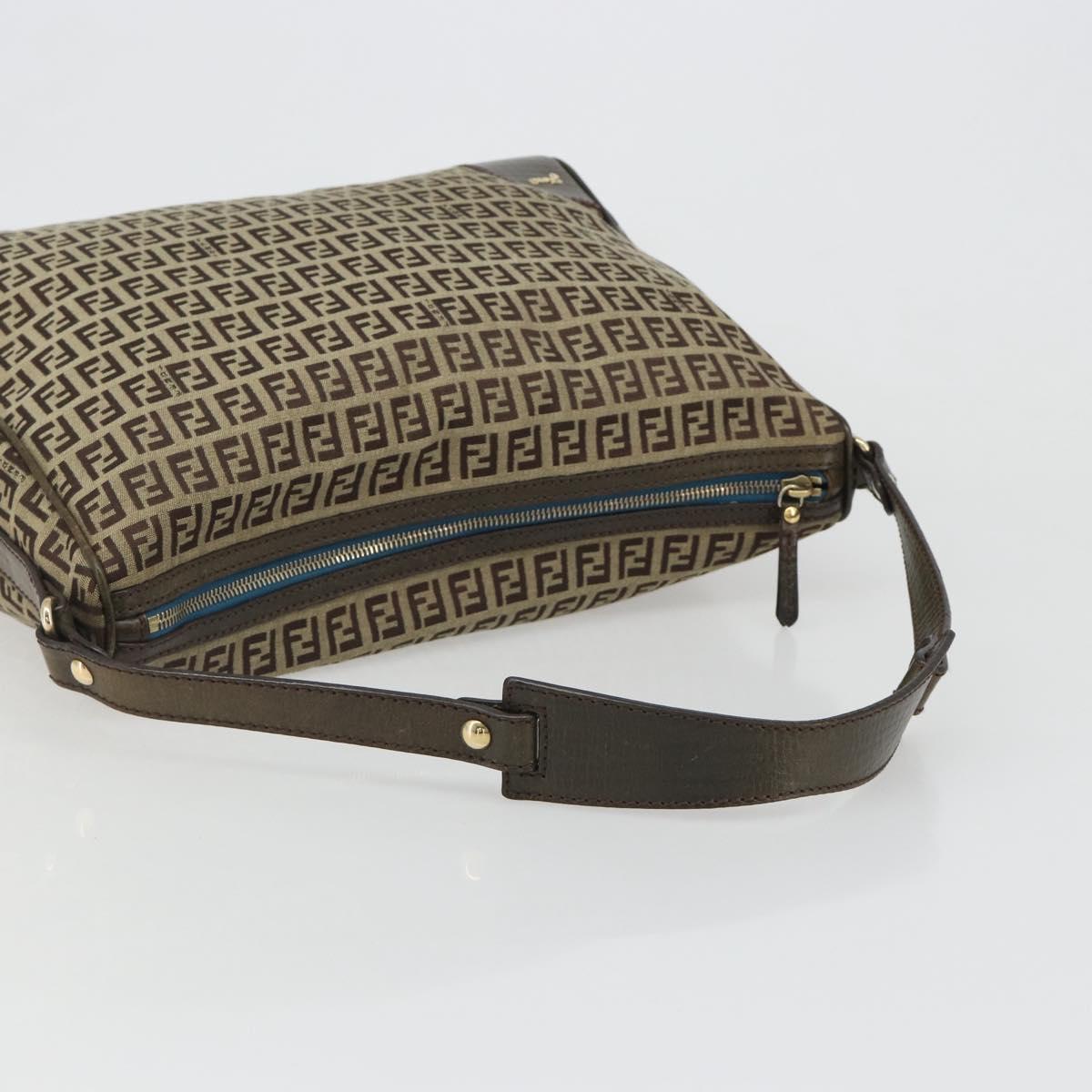 FENDI Zucchino Canvas Shoulder Bag Beige Gold 8BR531 Auth 186711V