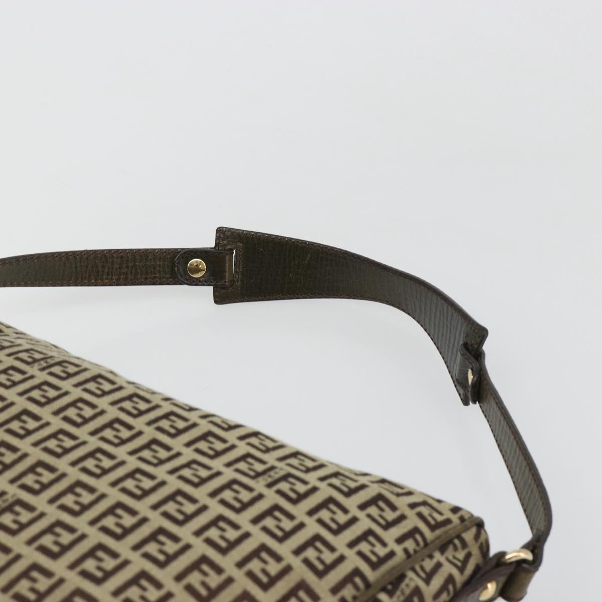 FENDI Zucchino Canvas Shoulder Bag Beige Gold 8BR531 Auth 186711V