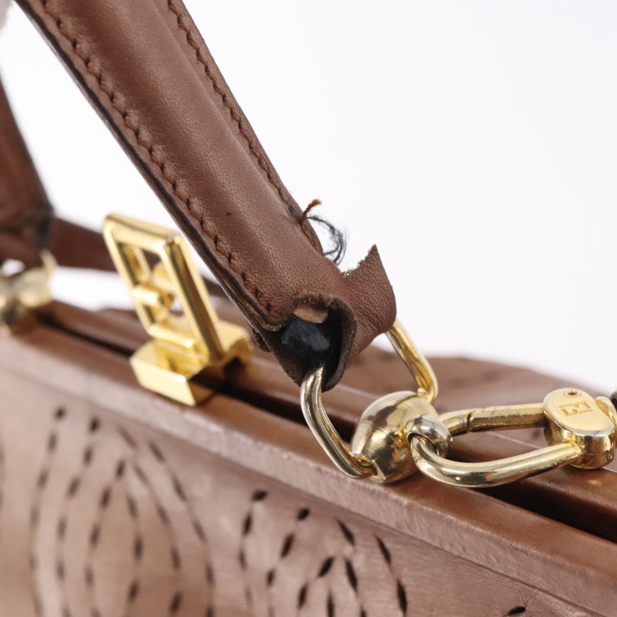FENDI Shoulder Bag Leather 2way Bronze Gold Auth 186712
