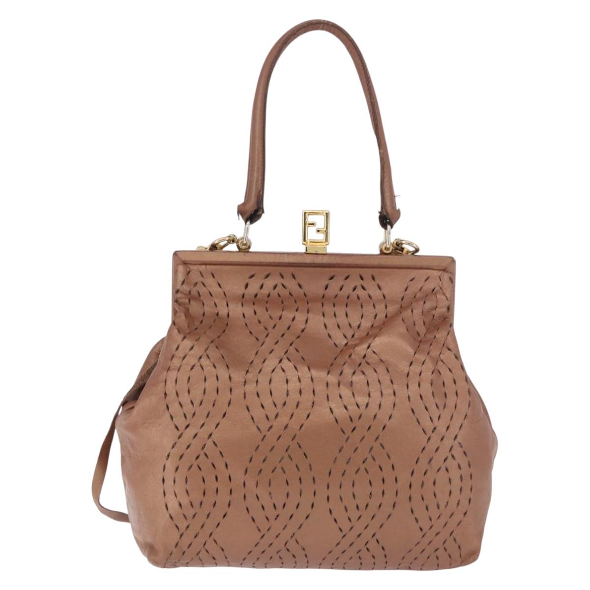 FENDI Shoulder Bag Leather 2way Bronze Gold Auth 186712