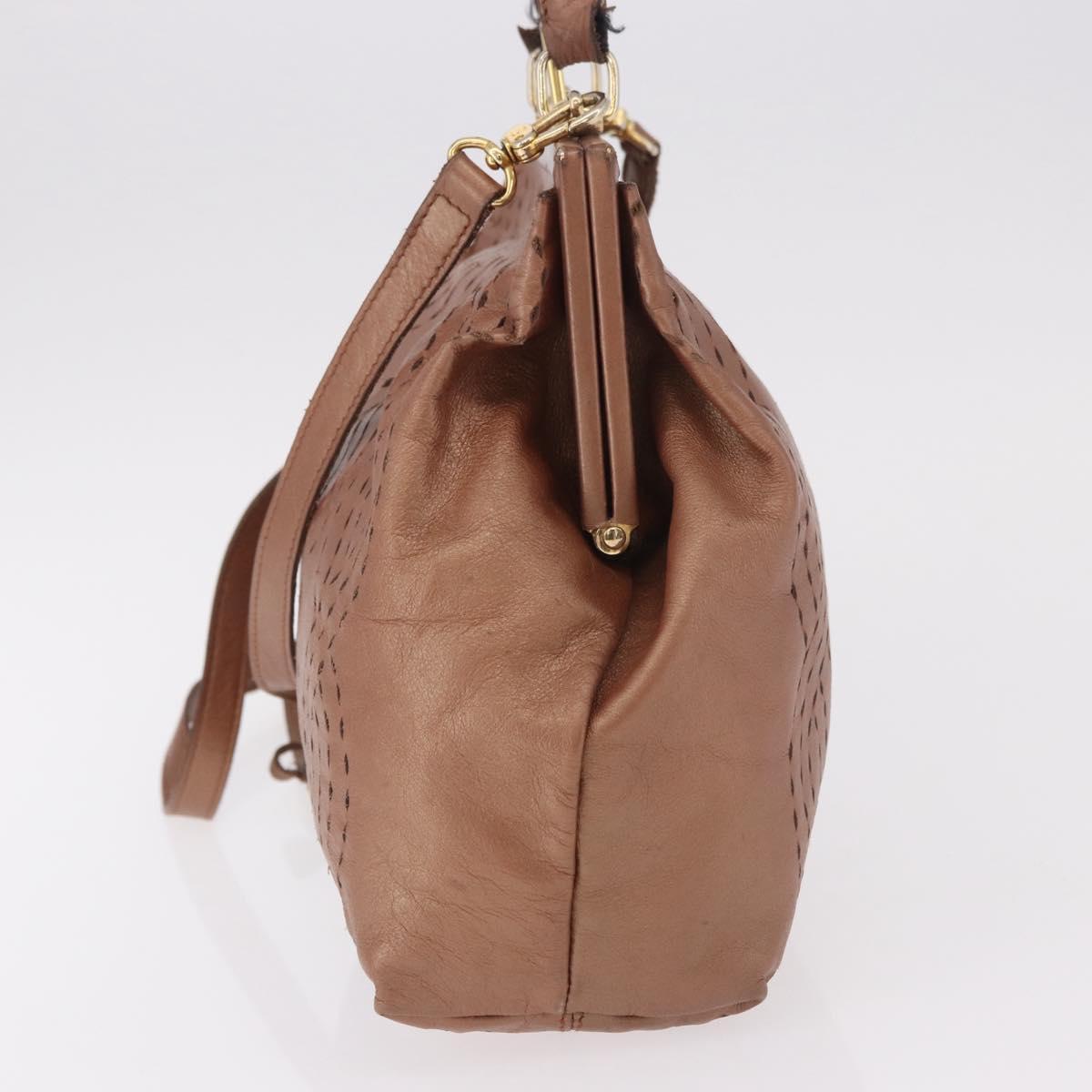 FENDI Shoulder Bag Leather 2way Bronze Gold Auth 186712