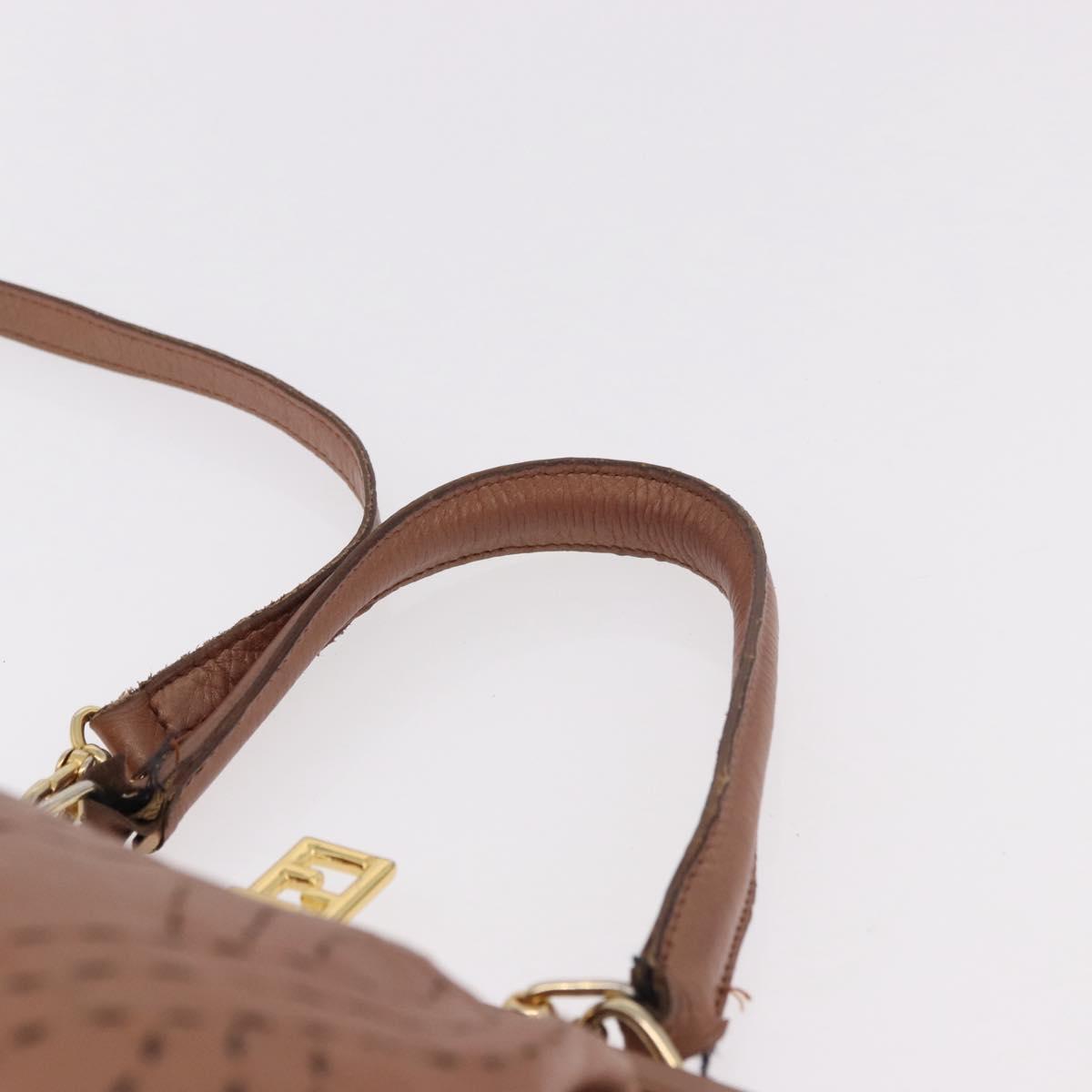 FENDI Shoulder Bag Leather 2way Bronze Gold Auth 186712