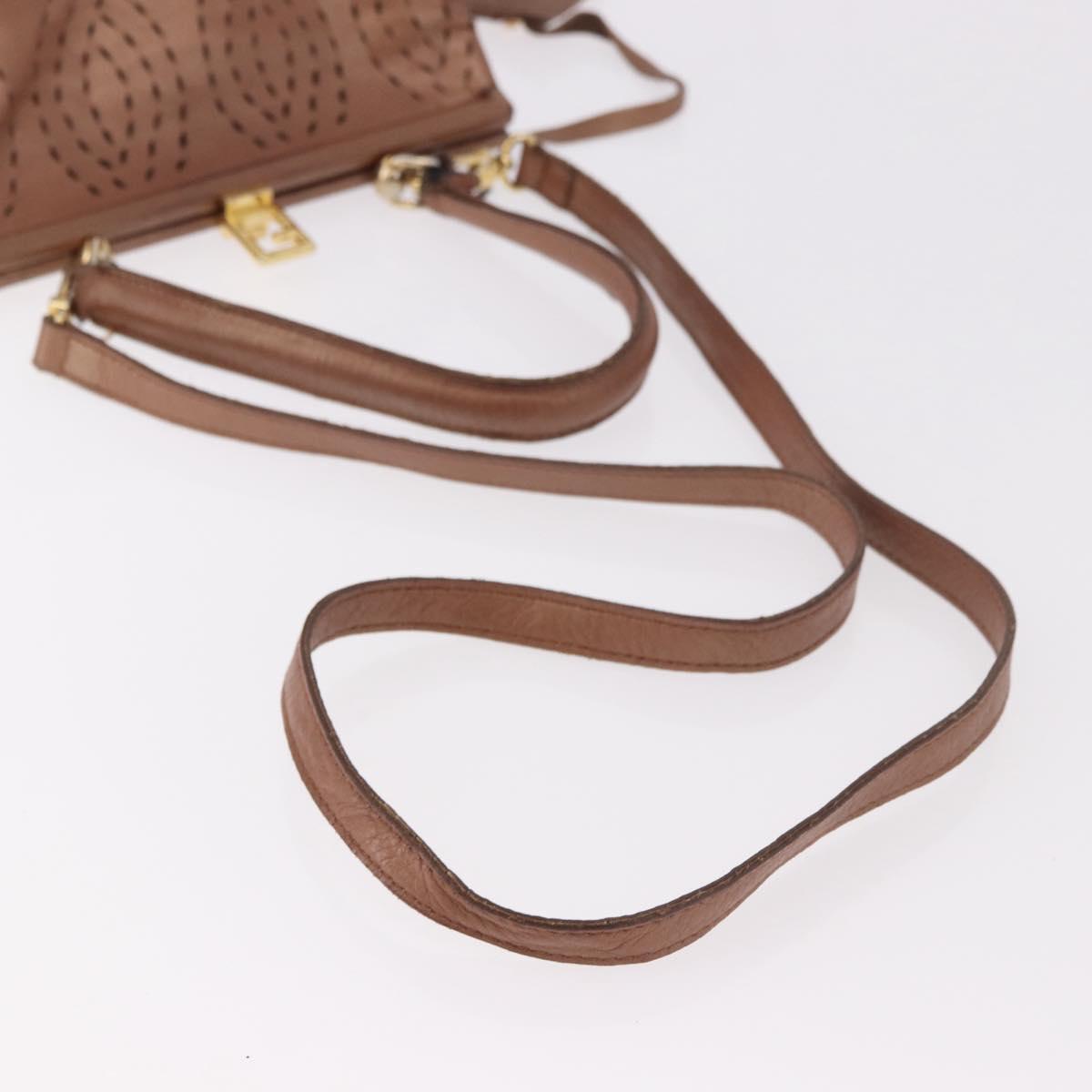 FENDI Shoulder Bag Leather 2way Bronze Gold Auth 186712