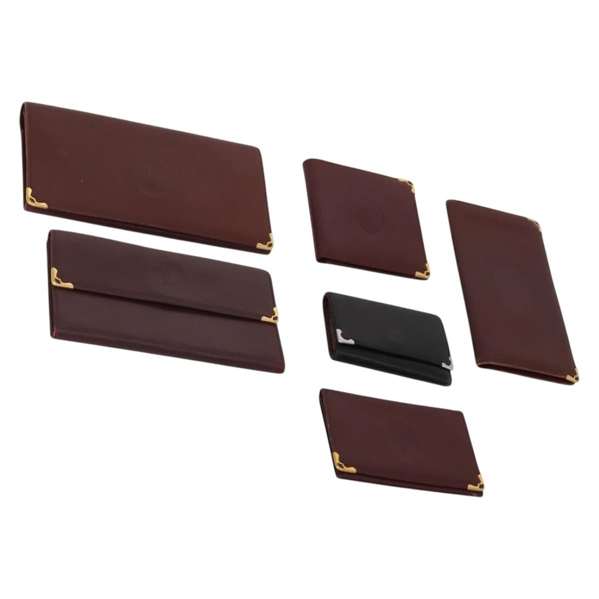 CARTIER Must Line Card Case Leather 6 Set Bordeaux Auth 186715
