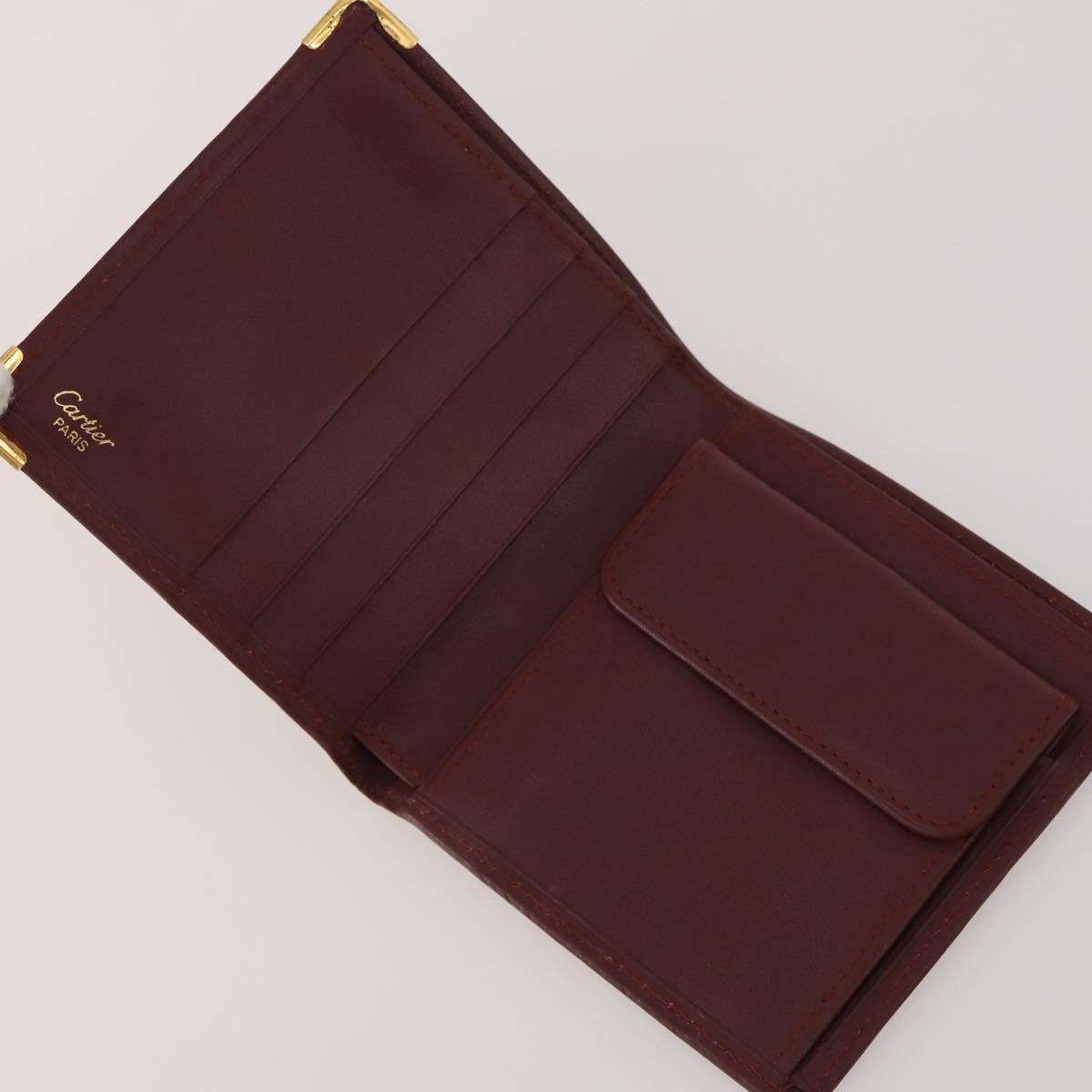 CARTIER Must Line Card Case Leather 6 Set Bordeaux Auth 186715