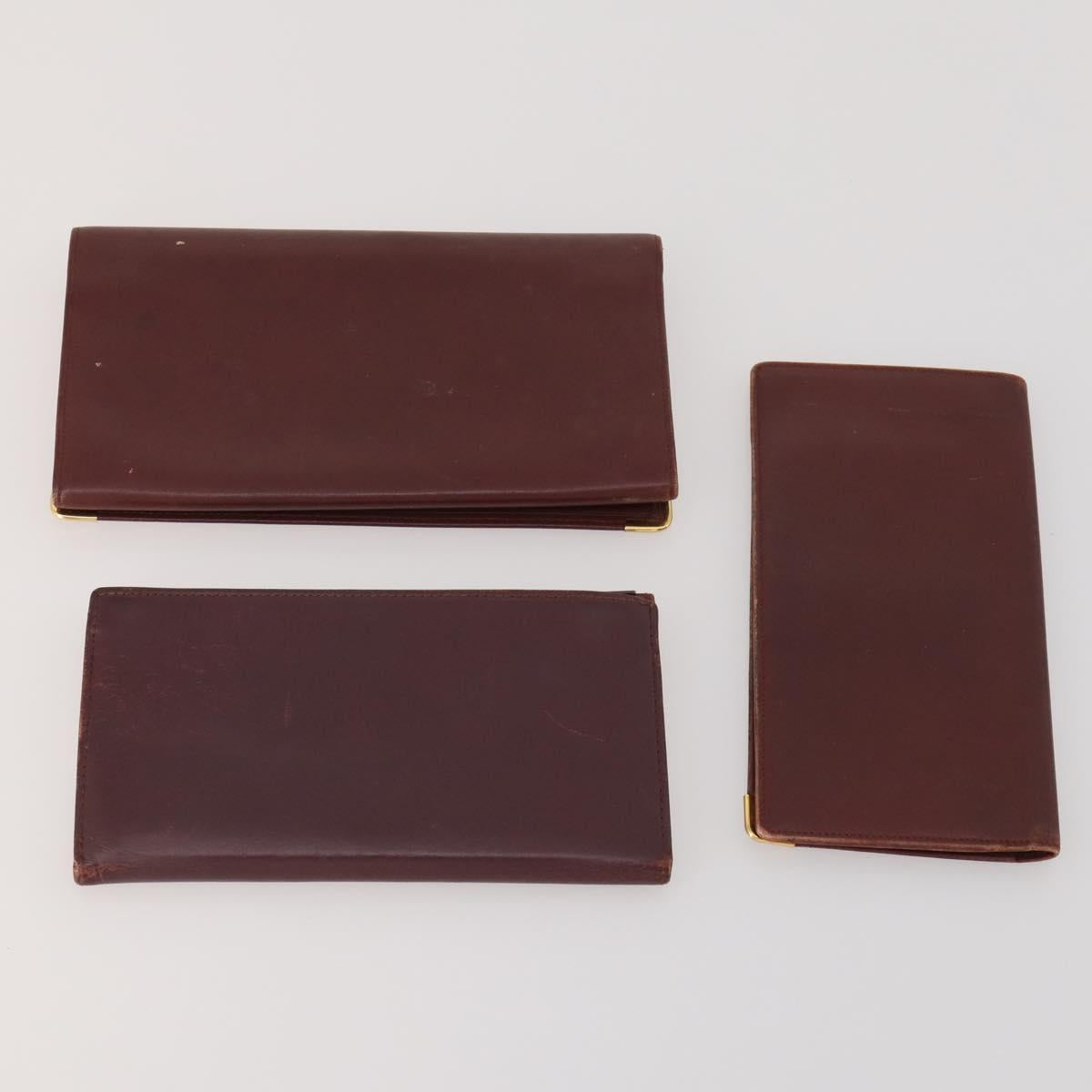 CARTIER Must Line Card Case Leather 6 Set Bordeaux Auth 186715