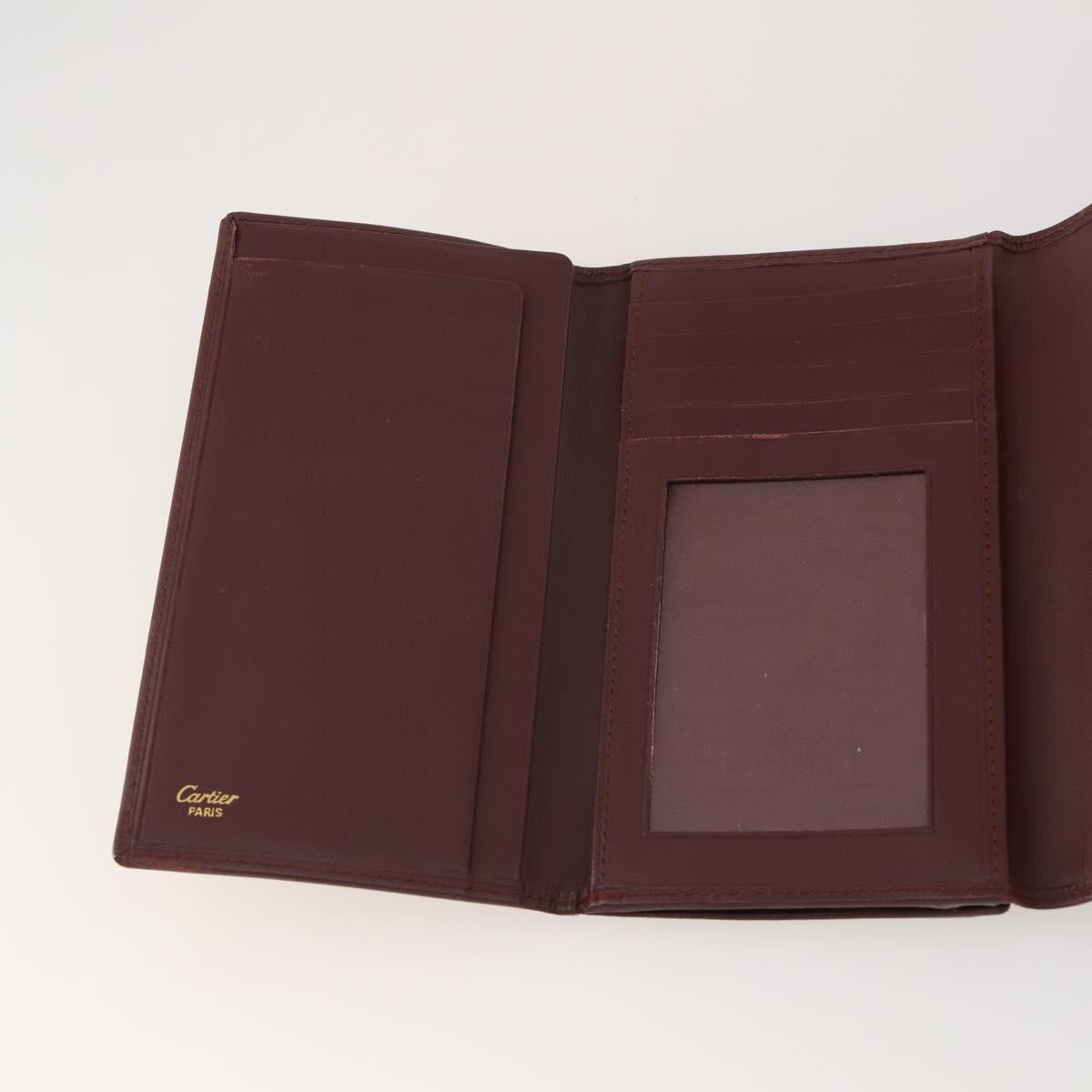 CARTIER Must Line Card Case Leather 6 Set Bordeaux Auth 186715