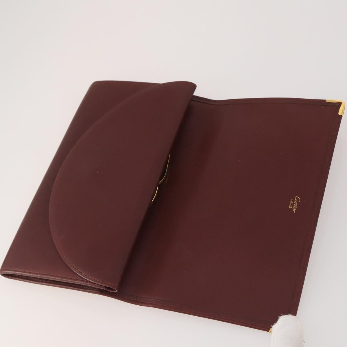 CARTIER Must Line Card Case Leather 6 Set Bordeaux Auth 186715