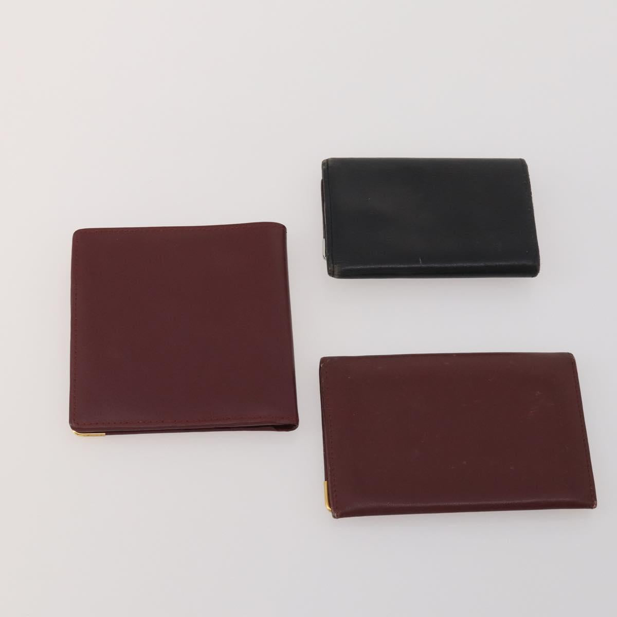 CARTIER Must Line Card Case Leather 6 Set Bordeaux Auth 186715