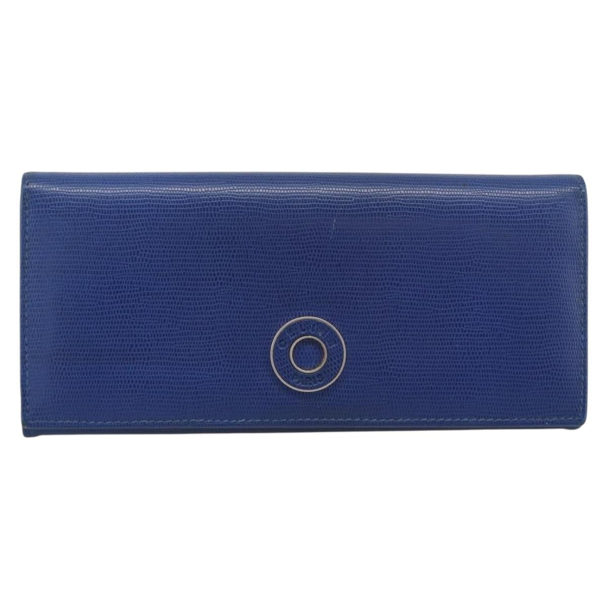 CELINE Long Wallet Leather Blue Gold Auth 186718A