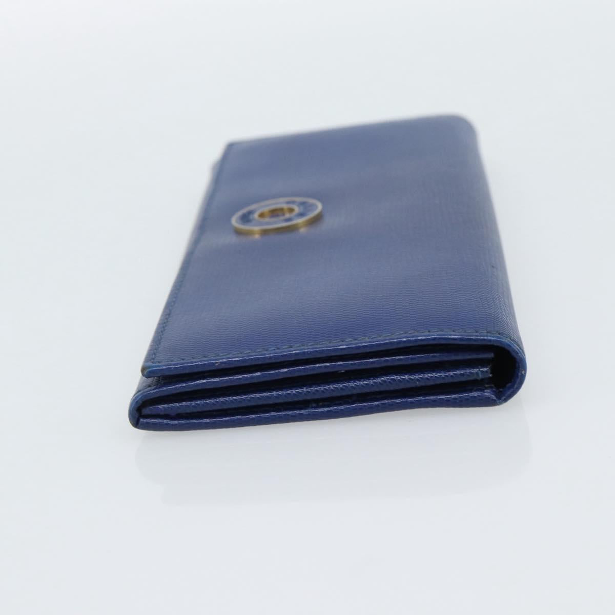 CELINE Long Wallet Leather Blue Gold Auth 186718A