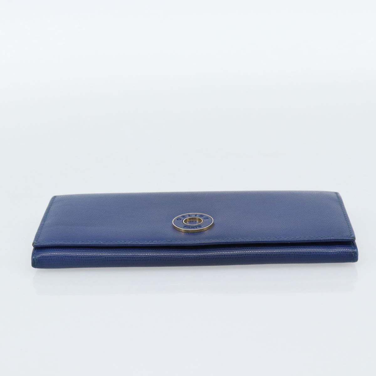 CELINE Long Wallet Leather Blue Gold Auth 186718A