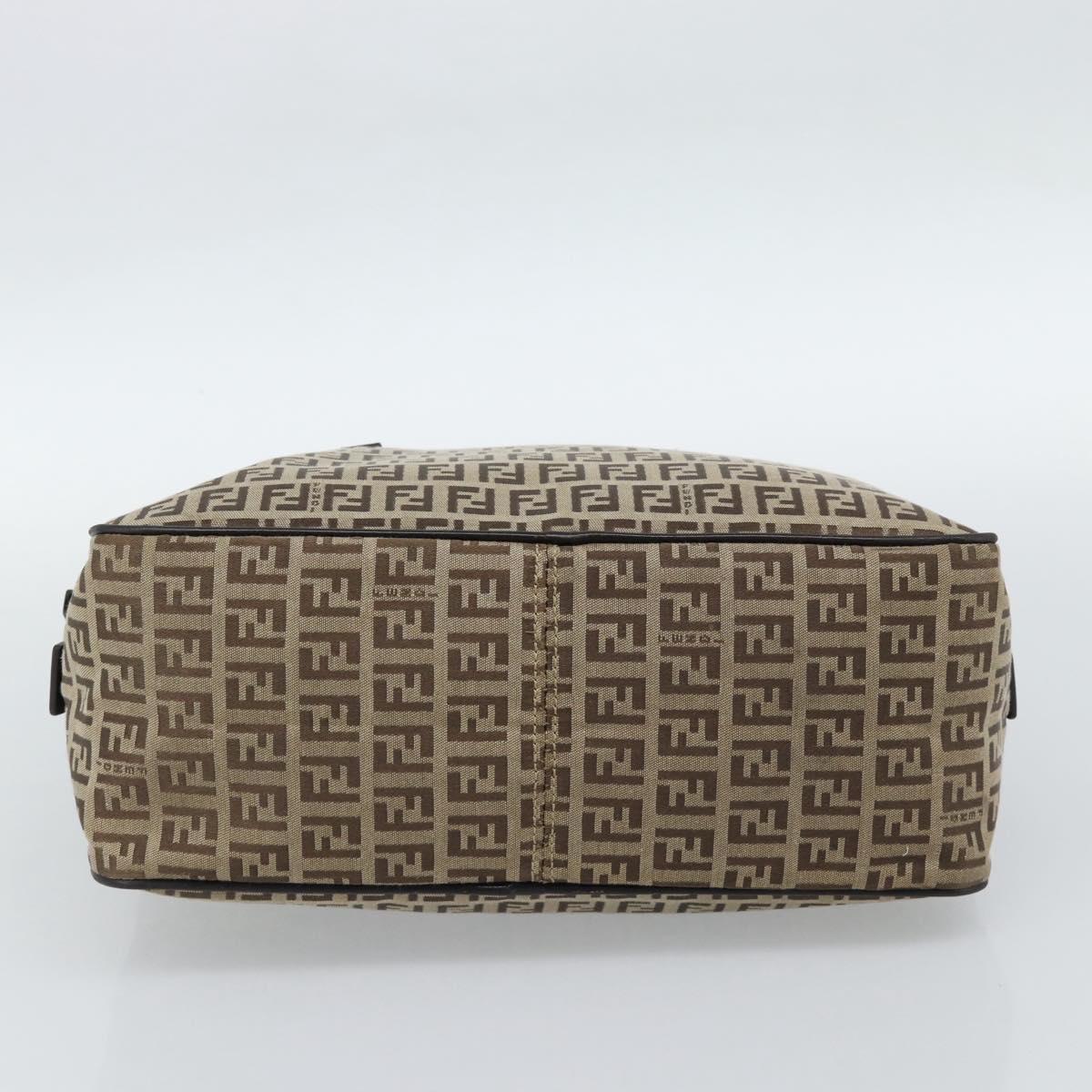FENDI Zucchino Canvas Hand Bag Beige Silver Auth 186800A