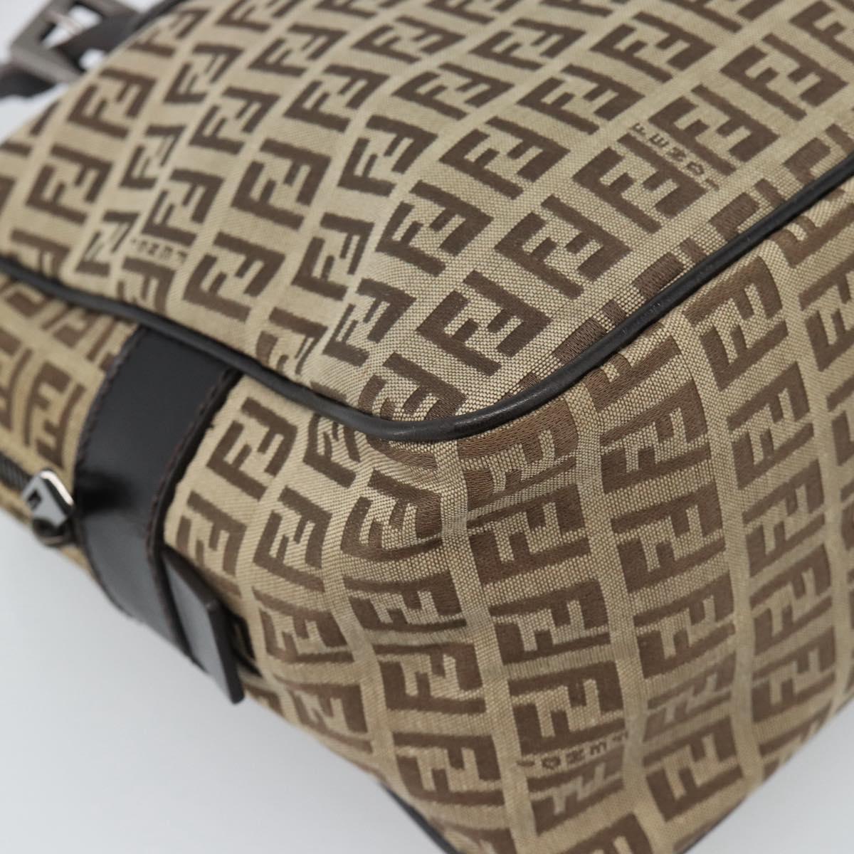 FENDI Zucchino Canvas Hand Bag Beige Silver Auth 186800A